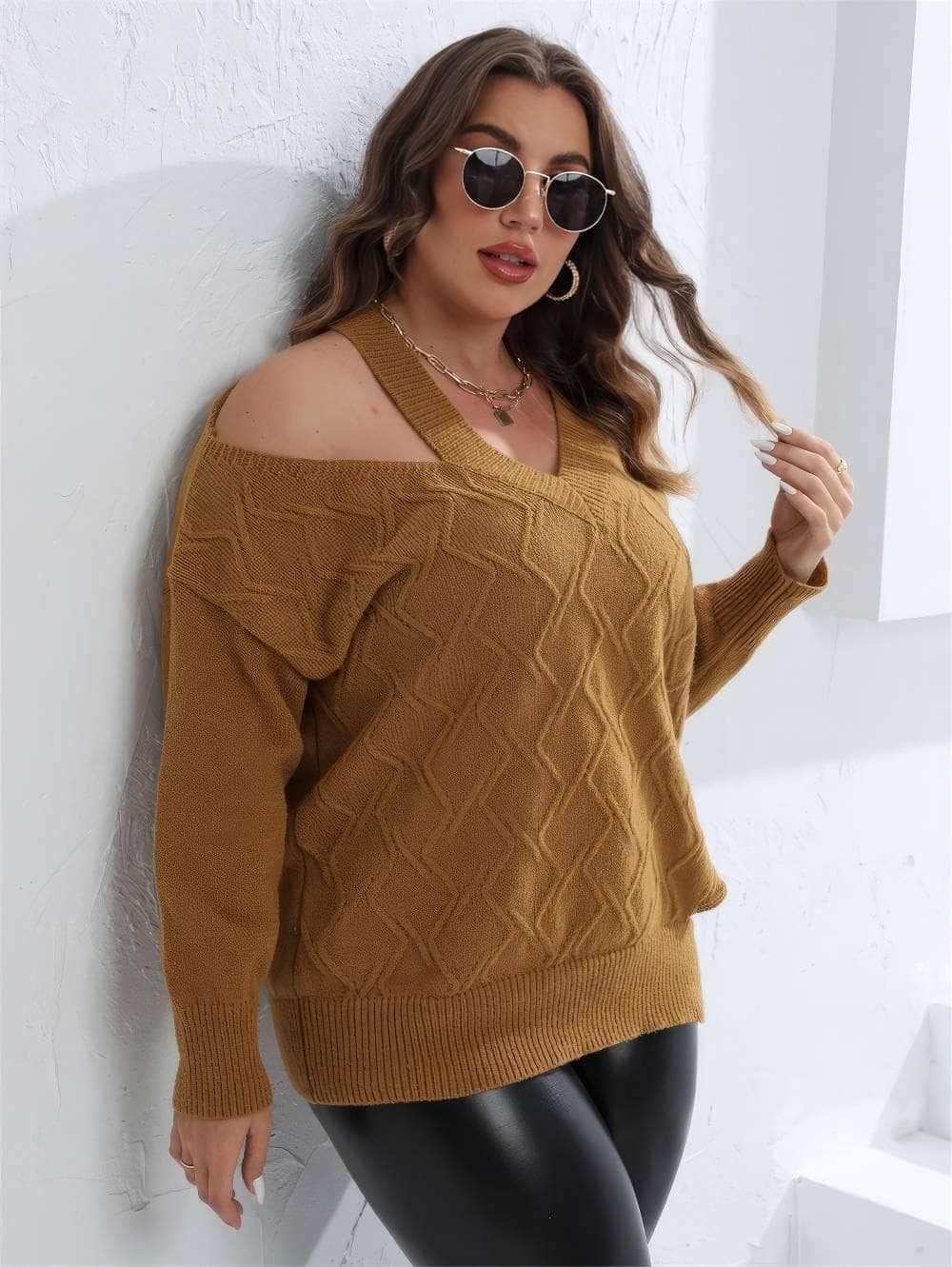 Plus Size Strappy Slouchy Pullover Sweater Top