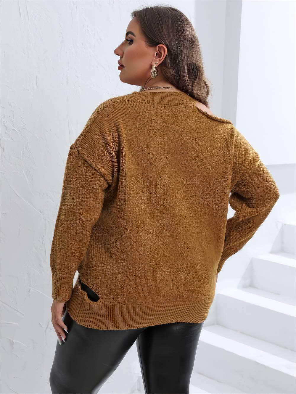 Plus Size Strappy Slouchy Pullover Sweater Top