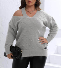 Plus Size Strappy Slouchy Pullover Sweater Top US 16-18 / LightGray