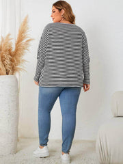 Plus Size Striped Long Sleeves Two-Toned Sweater Top