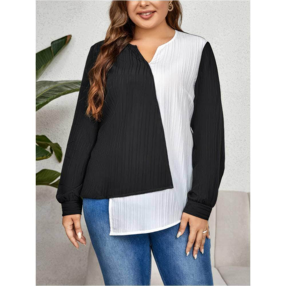 Plus Size Two-Tone Asymmetrical Hem Blouse