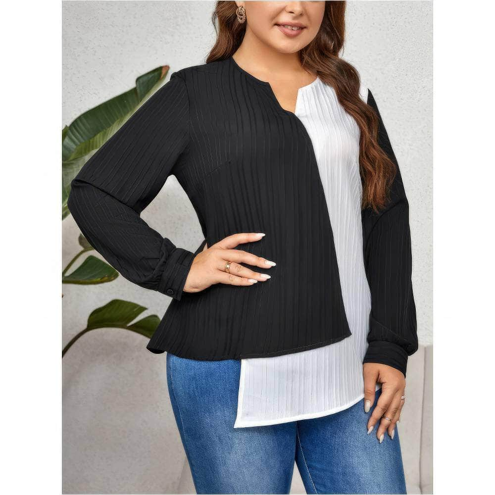 Plus Size Two-Tone Asymmetrical Hem Blouse