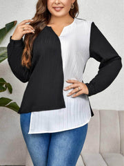 Plus Size Two-Tone Asymmetrical Hem Blouse US 16-18 / Black