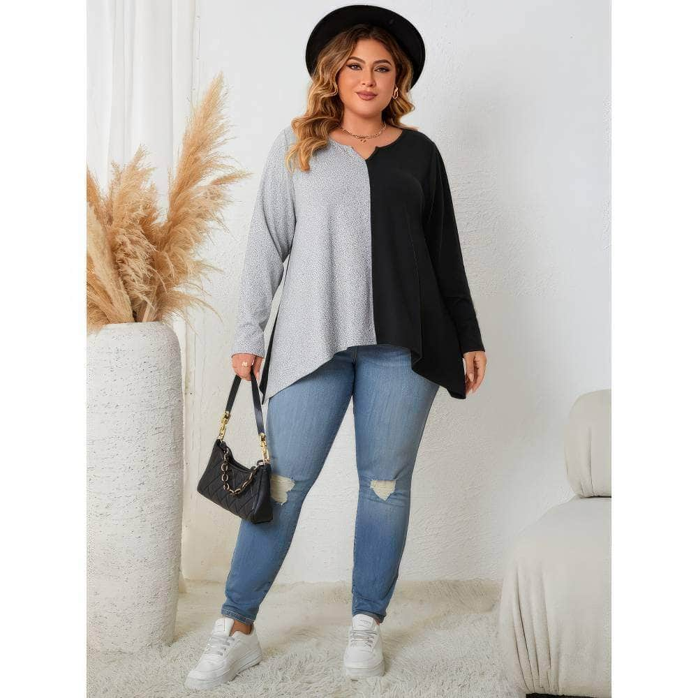 Plus Size Two-Toned Asymmetrical Hem Top