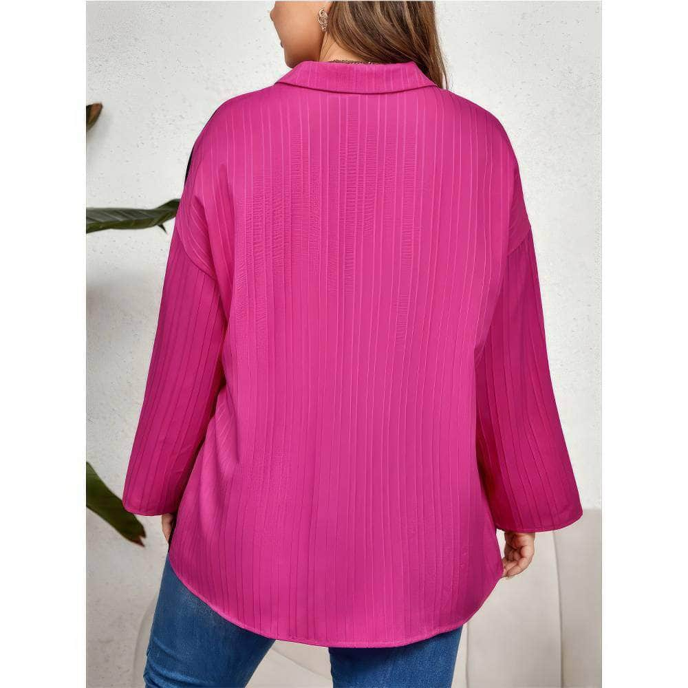 Plus Size Two-Toned Collared Long Sleeves Top