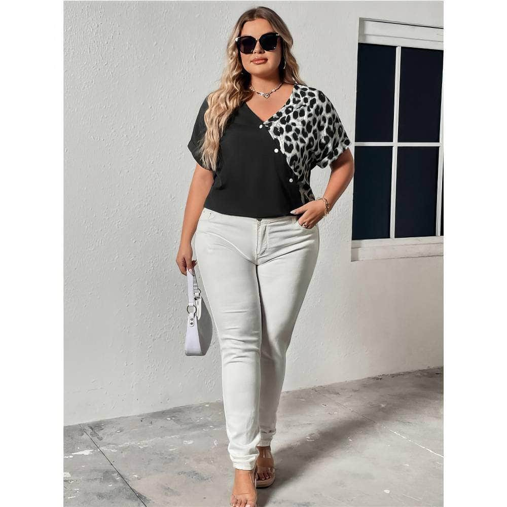 Plus Size Two-Toned Leopard Print Blouse