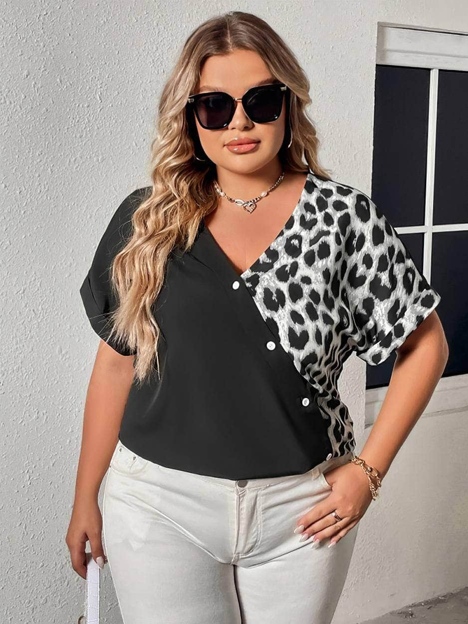 Plus Size Two-Toned Leopard Print Blouse