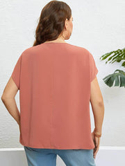 Plus Size V-neck Batwing Sleeves Mesh Detailed Blouse