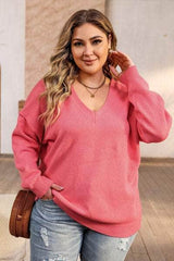 Plus Size V-Neck Dropped Shoulder Sweater