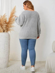 Plus Size V-neck Loose Sweater Rib Knit Top