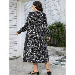 Plus Size V-Neck Ruched Dalmatian Print Dress