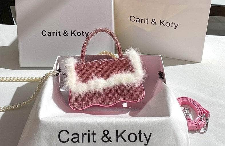 Plush Fur Accented Rhinestone Bag