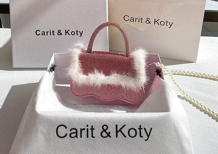 Plush Fur Accented Rhinestone Bag