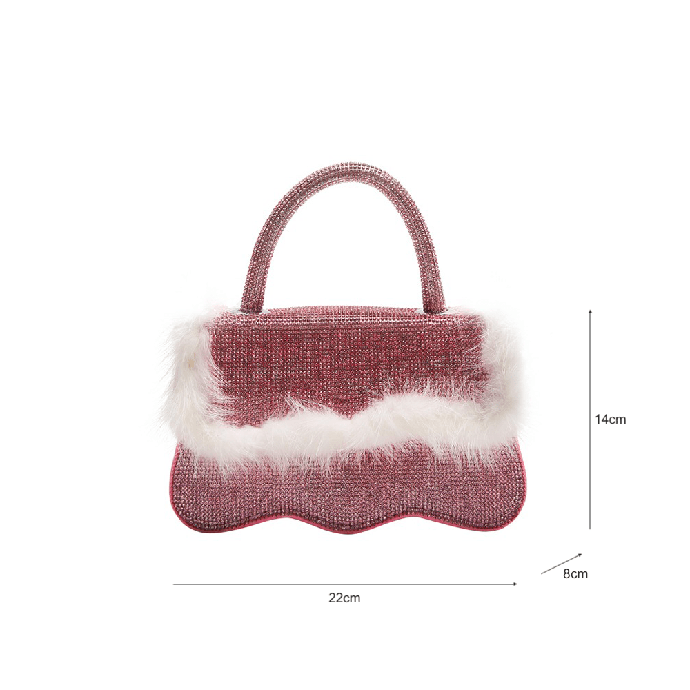 Plush Fur Accented Rhinestone Bag