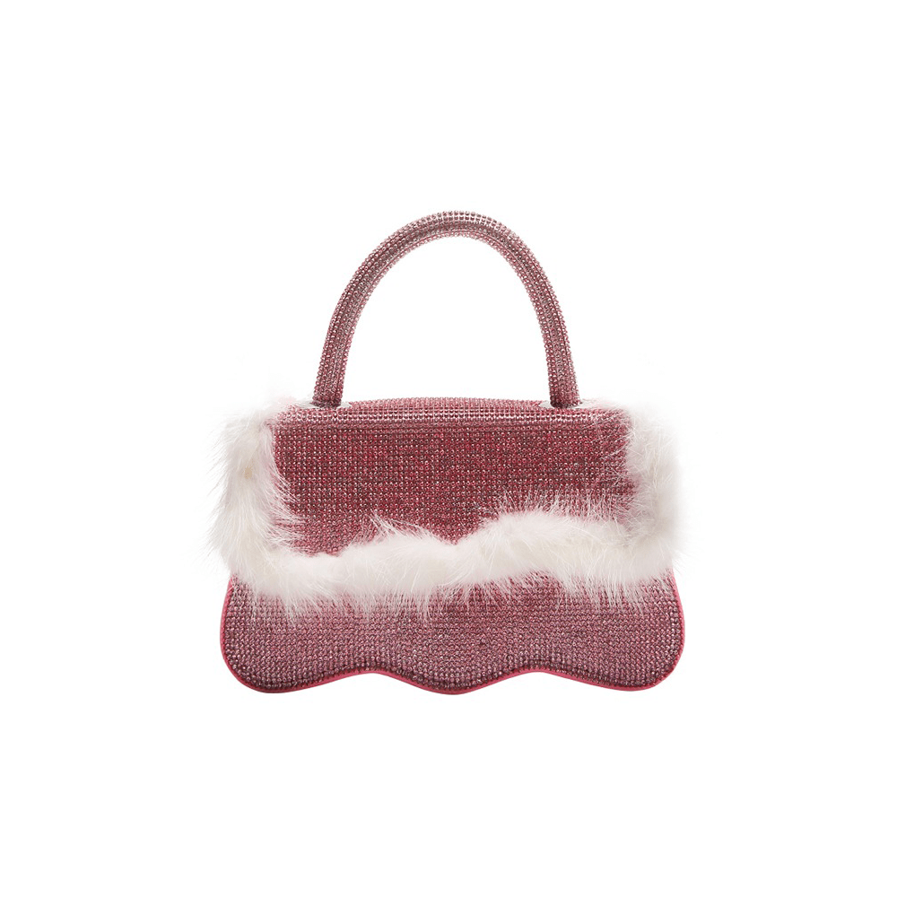 Plush Fur Accented Rhinestone Bag