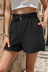 Pocketed Double Buckle High Waist Shorts Black / S