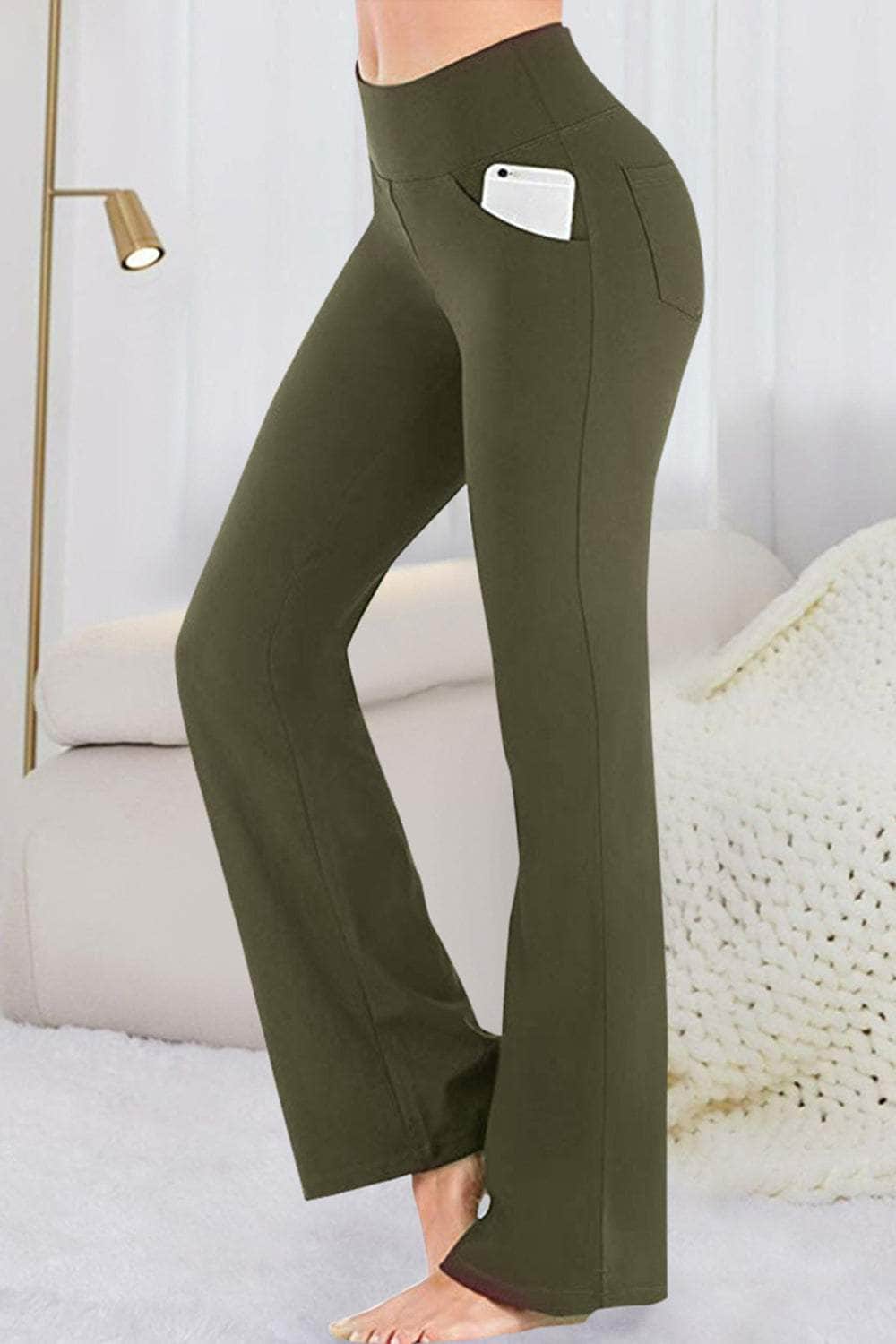 Pocketed High Waist Active Pants Army Green / S