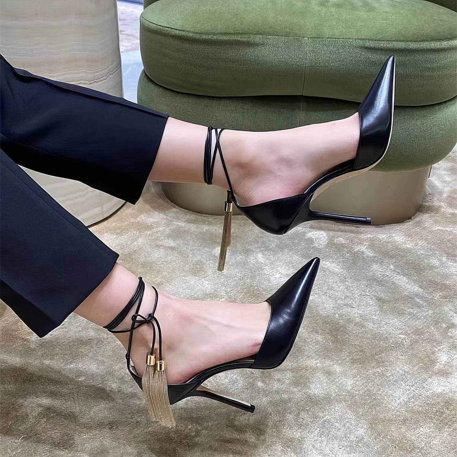 Pointed Toe Lace-Up High Heels