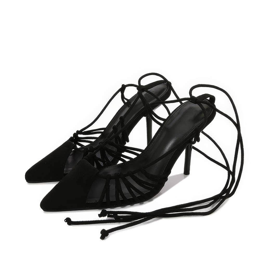 Pointed Toes Lace-Up Stiletto Heels EU 34 / Black / 9CM