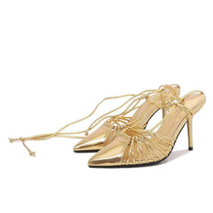 Pointed Toes Lace-Up Stiletto Heels EU 34 / Gold / 9CM