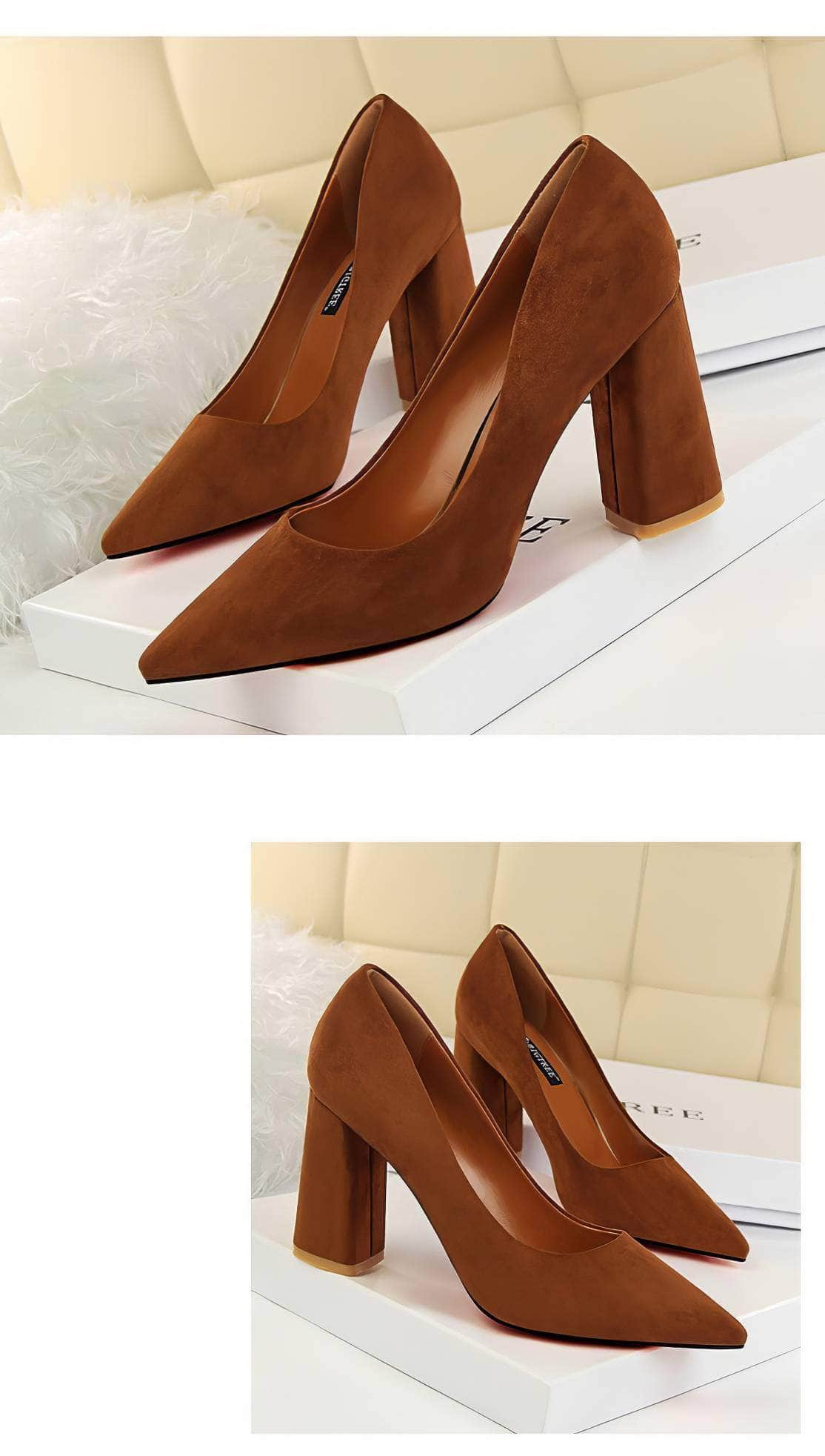 Pointed Toes Vintage Suede Square Pumps