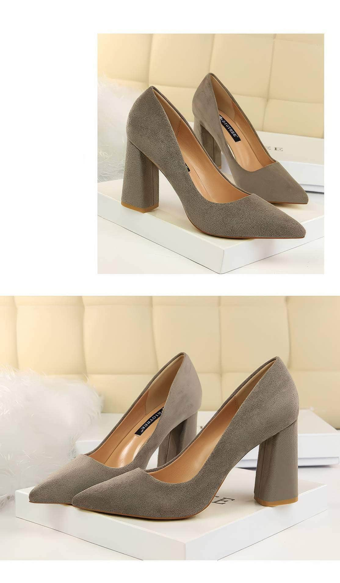 Pointed Toes Vintage Suede Square Pumps