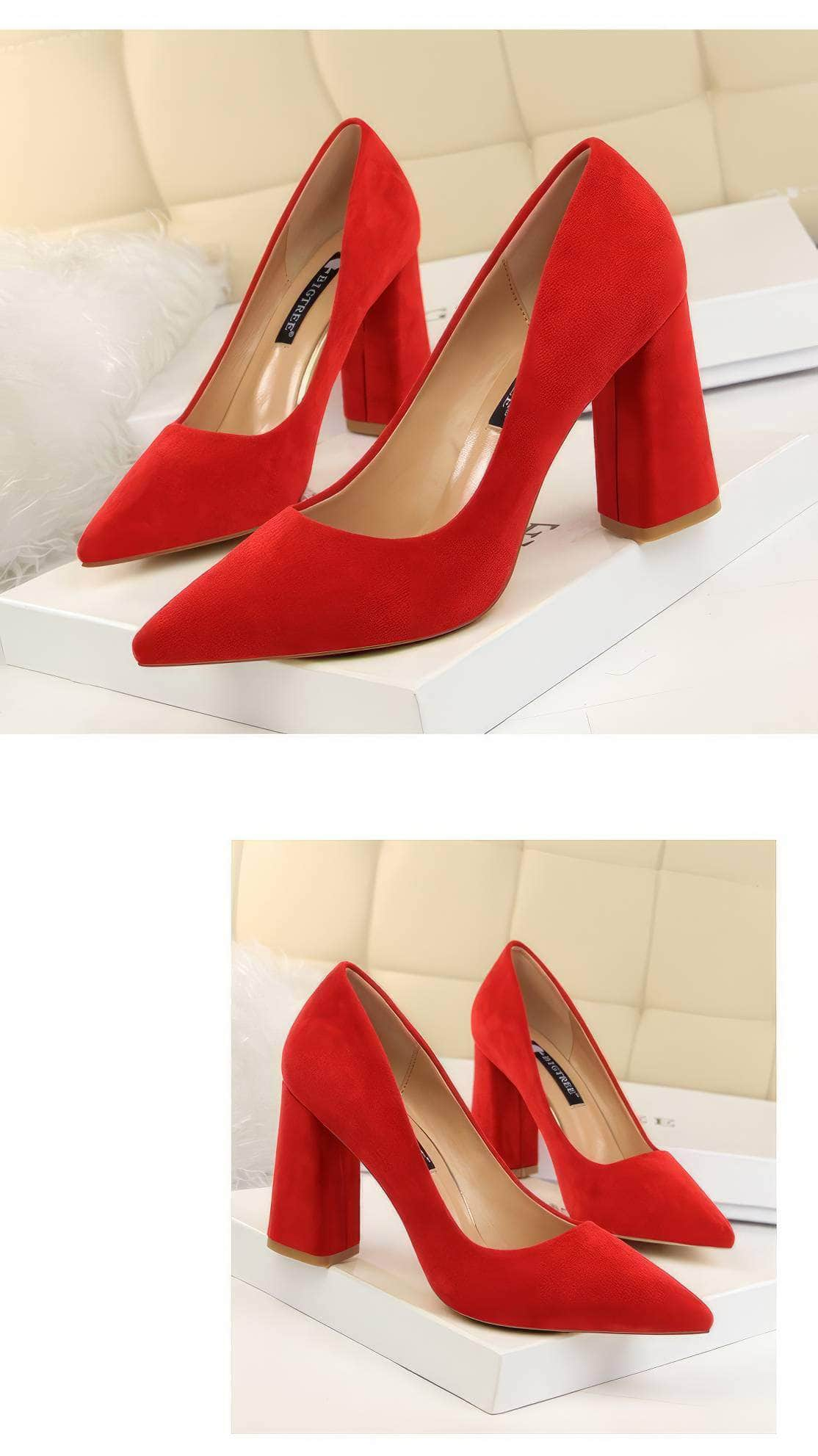 Pointed Toes Vintage Suede Square Pumps