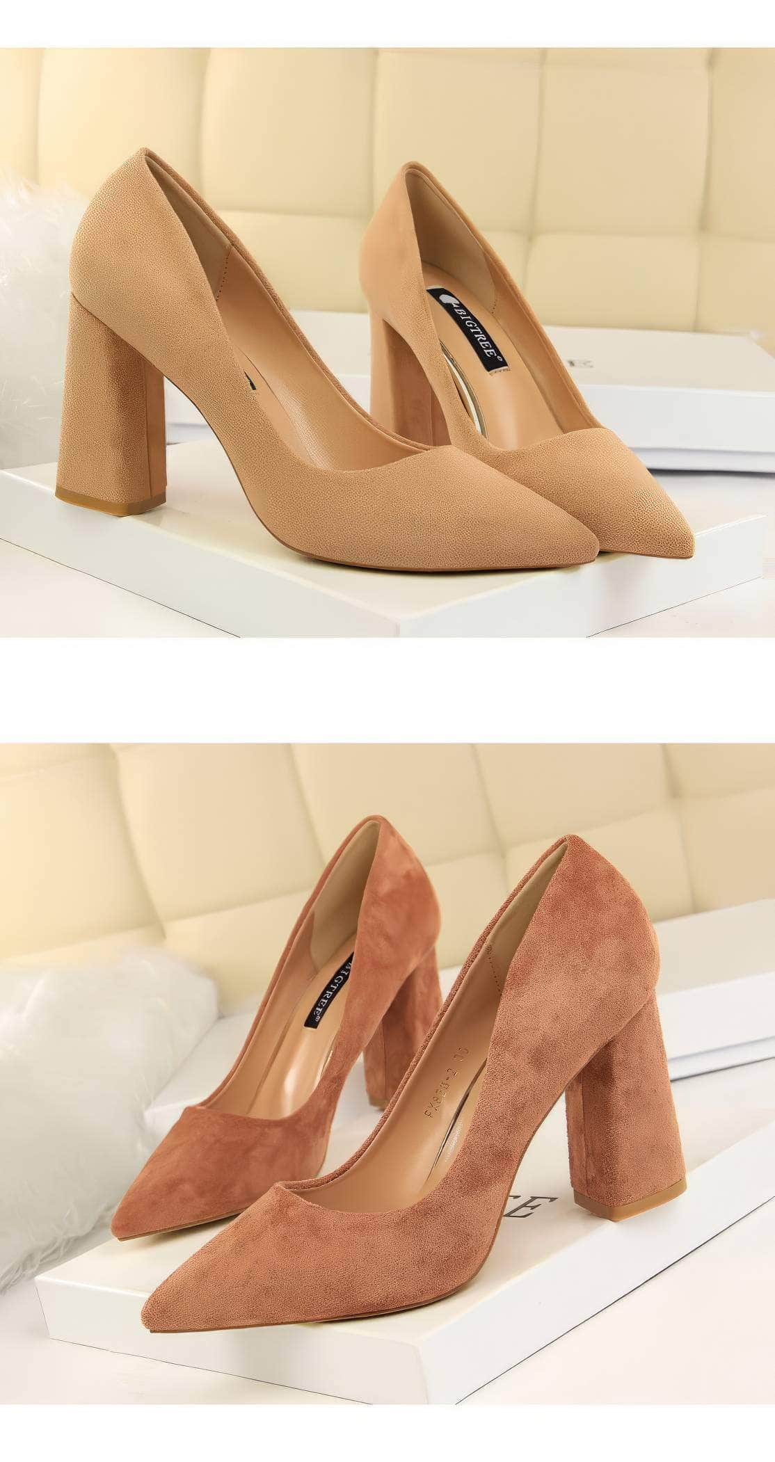 Pointed Toes Vintage Suede Square Pumps