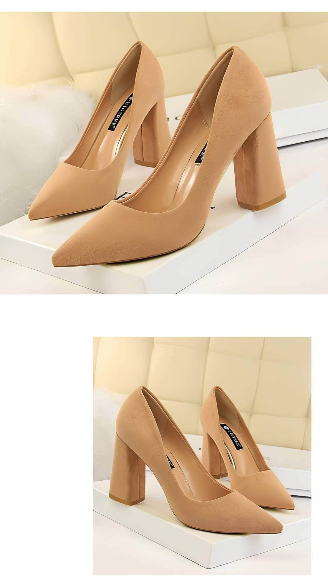 Pointed Toes Vintage Suede Square Pumps