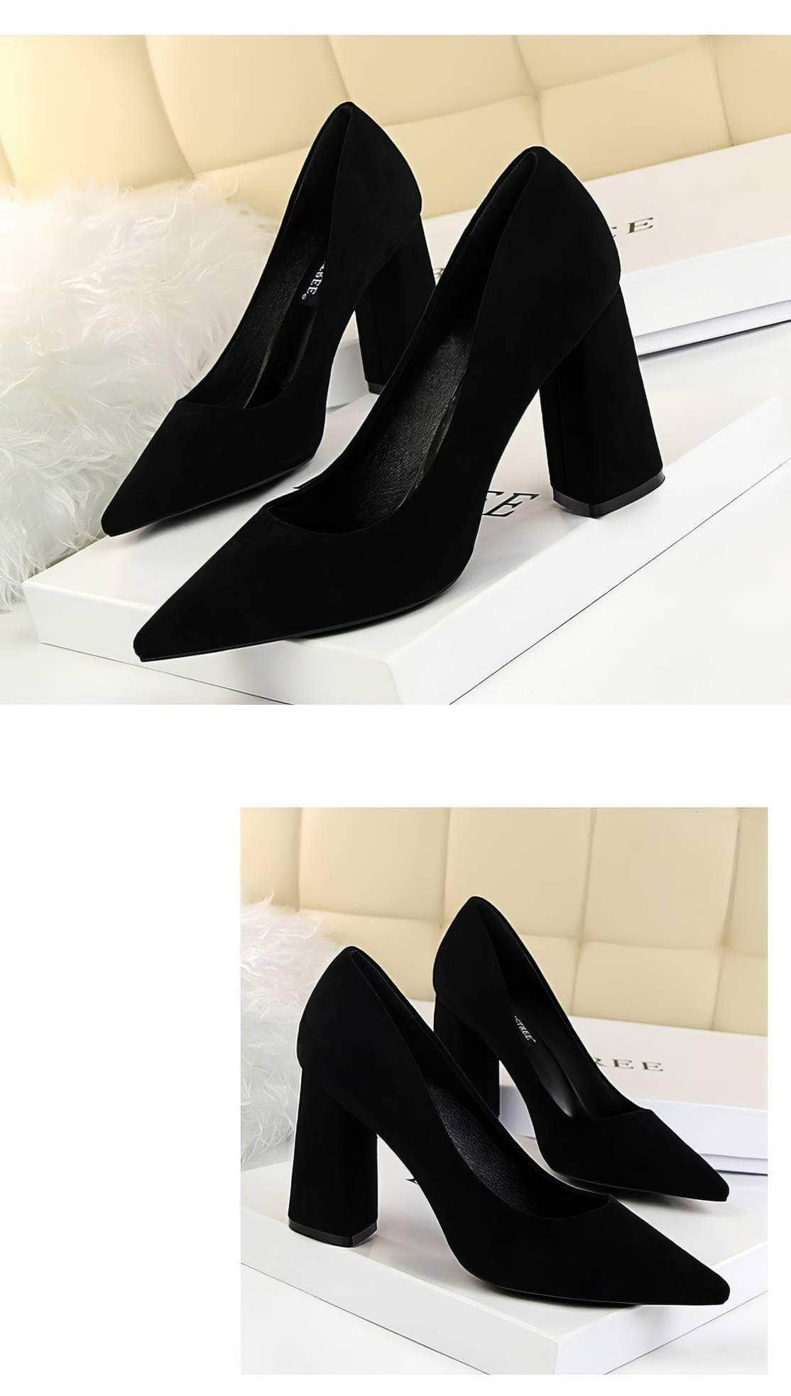 Pointed Toes Vintage Suede Square Pumps