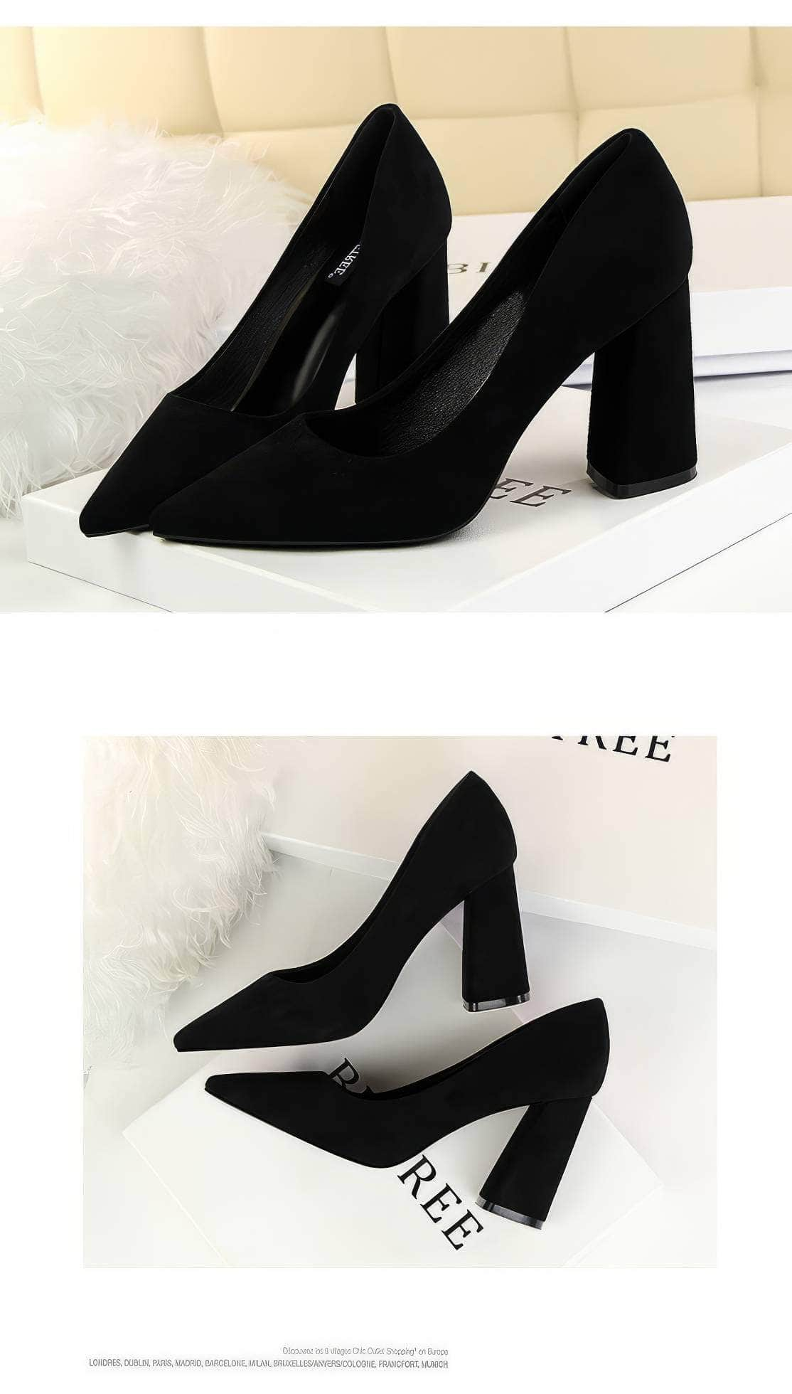 Pointed Toes Vintage Suede Square Pumps