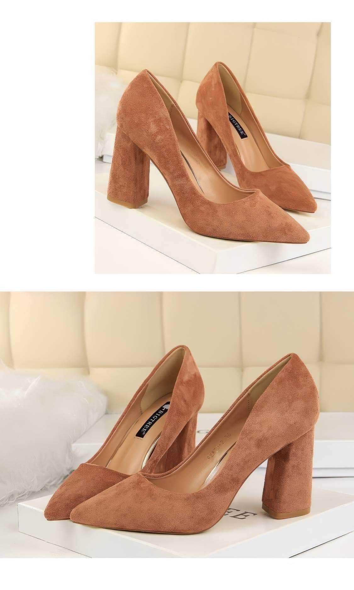 Pointed Toes Vintage Suede Square Pumps