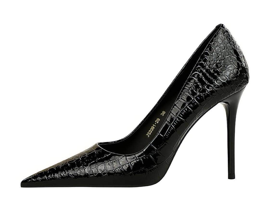 Pointy Toe Croc Stiletto Pumps EU 33 / Black / 10CM