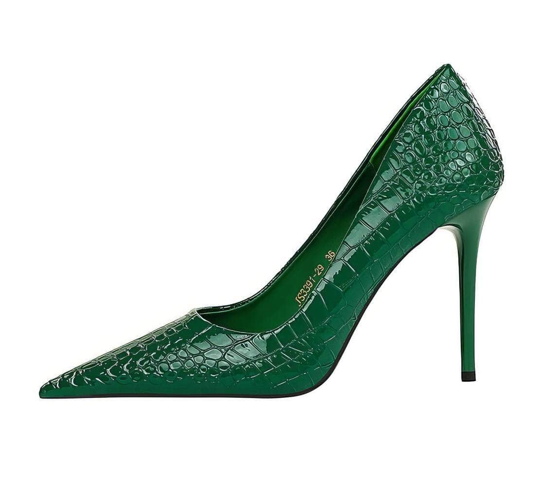 Pointy Toe Croc Stiletto Pumps EU 33 / Green / 10CM