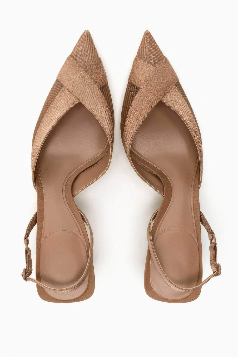 Pointy Toe Mesh Detailed Slingback Sandal Heels