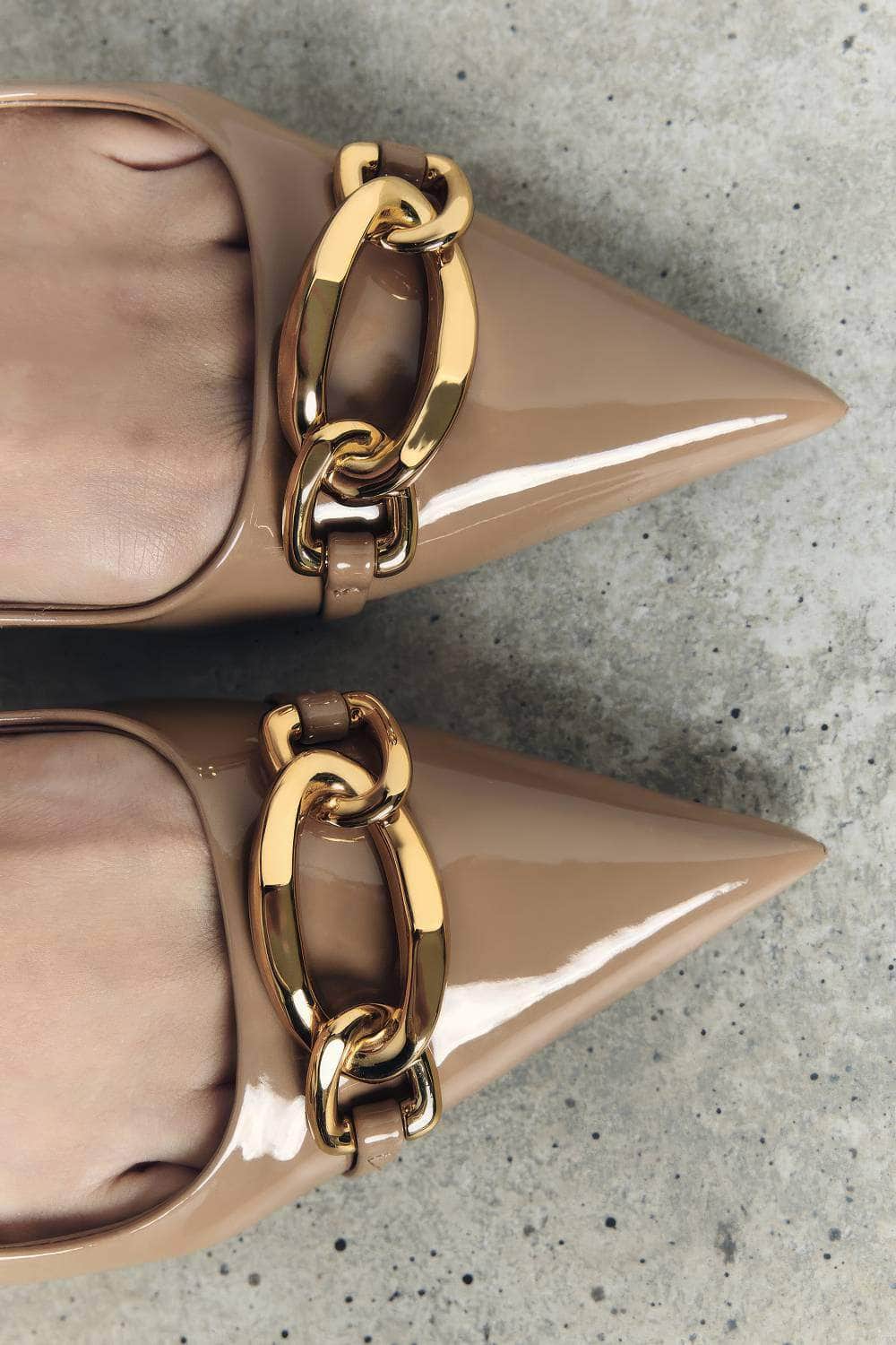 Pointy Toe Metal Decorated Slingback Sandal Heels