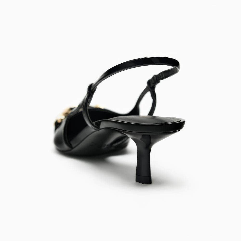 Pointy Toe Metal Decorated Slingback Sandal Heels