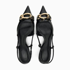 Pointy Toe Metal Decorated Slingback Sandal Heels EU 34 / Black