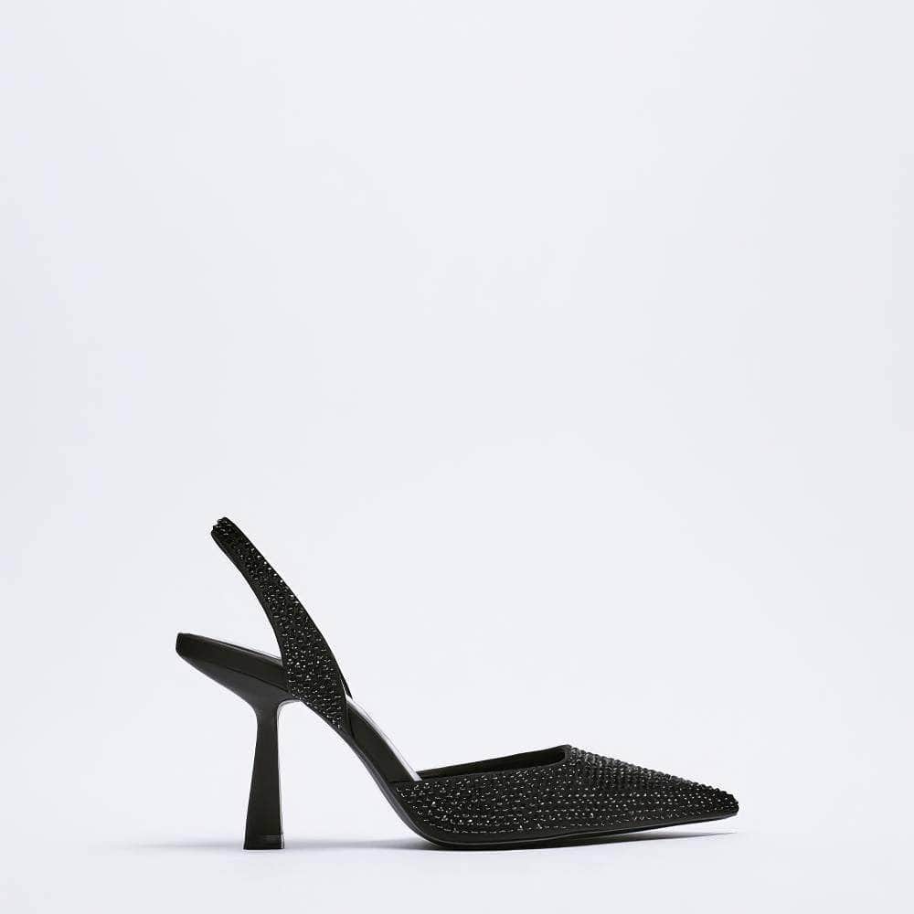 Pointy Toe Rhinestone Embellished Slingback Heels