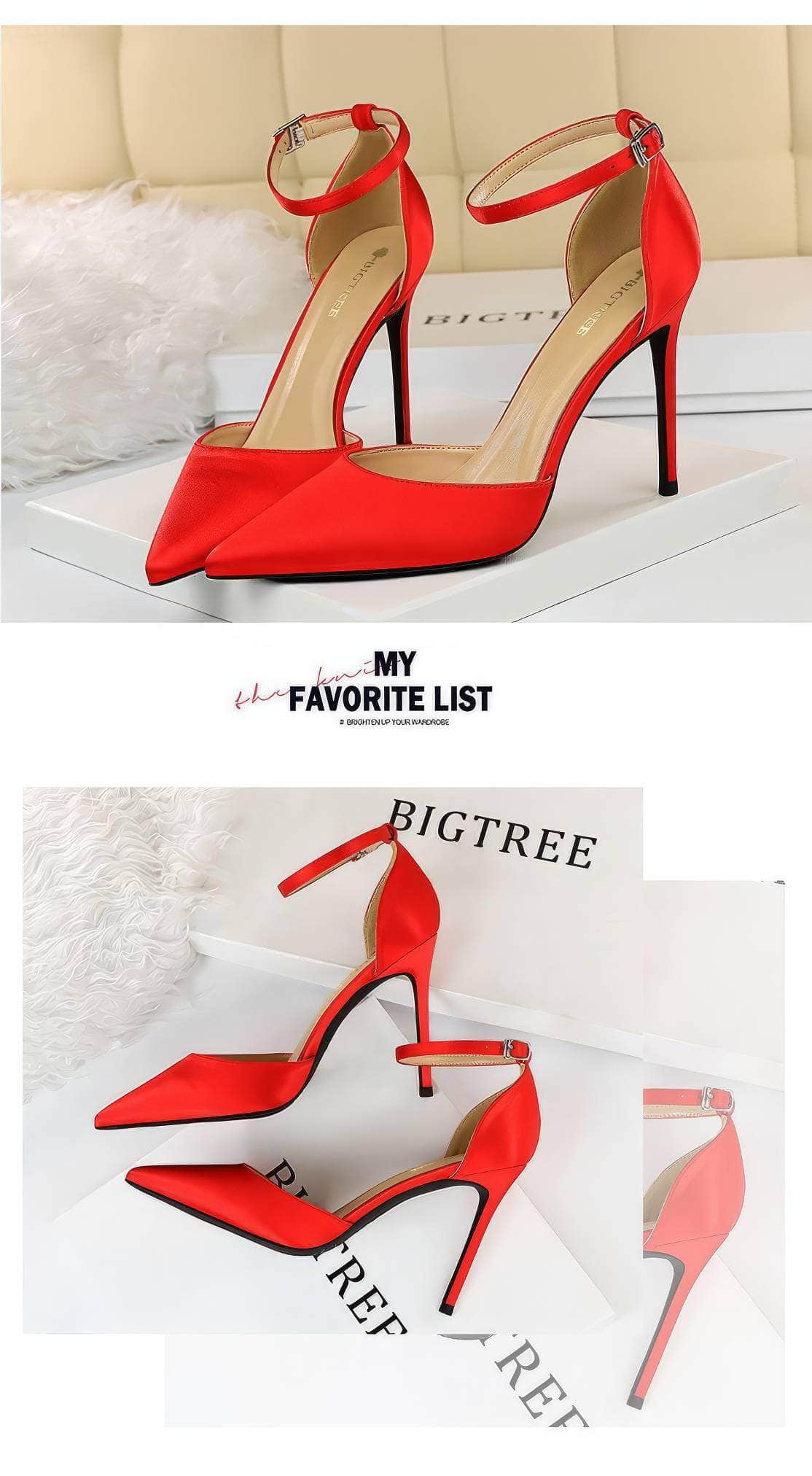 Pointy Toes Ankle Strap Satin Stilettos