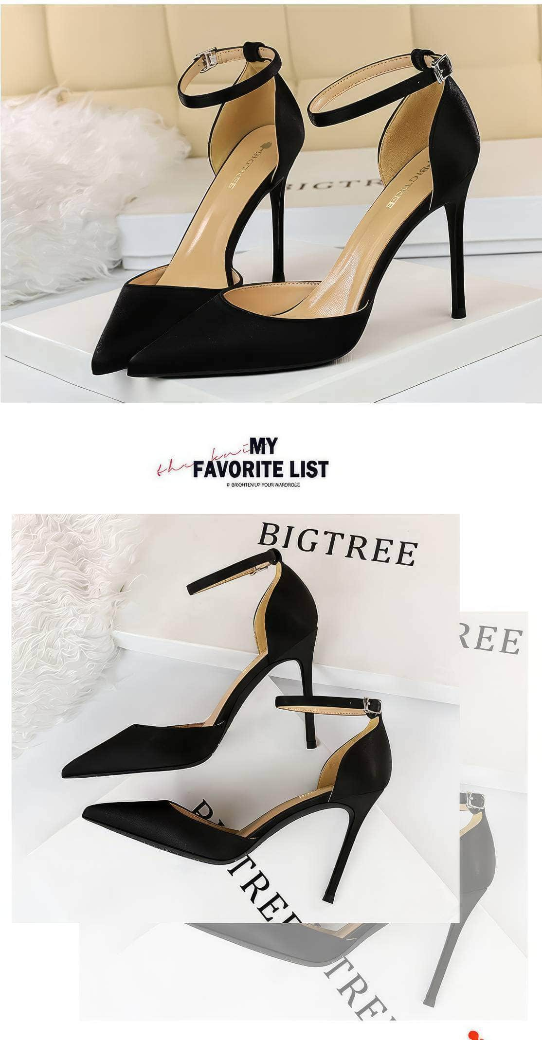 Pointy Toes Ankle Strap Satin Stilettos