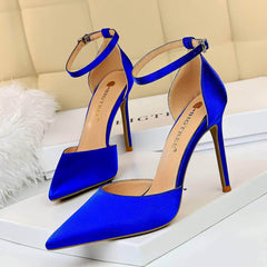 Pointy Toes Ankle Strap Satin Stilettos EU 33 / Blue / 10CM