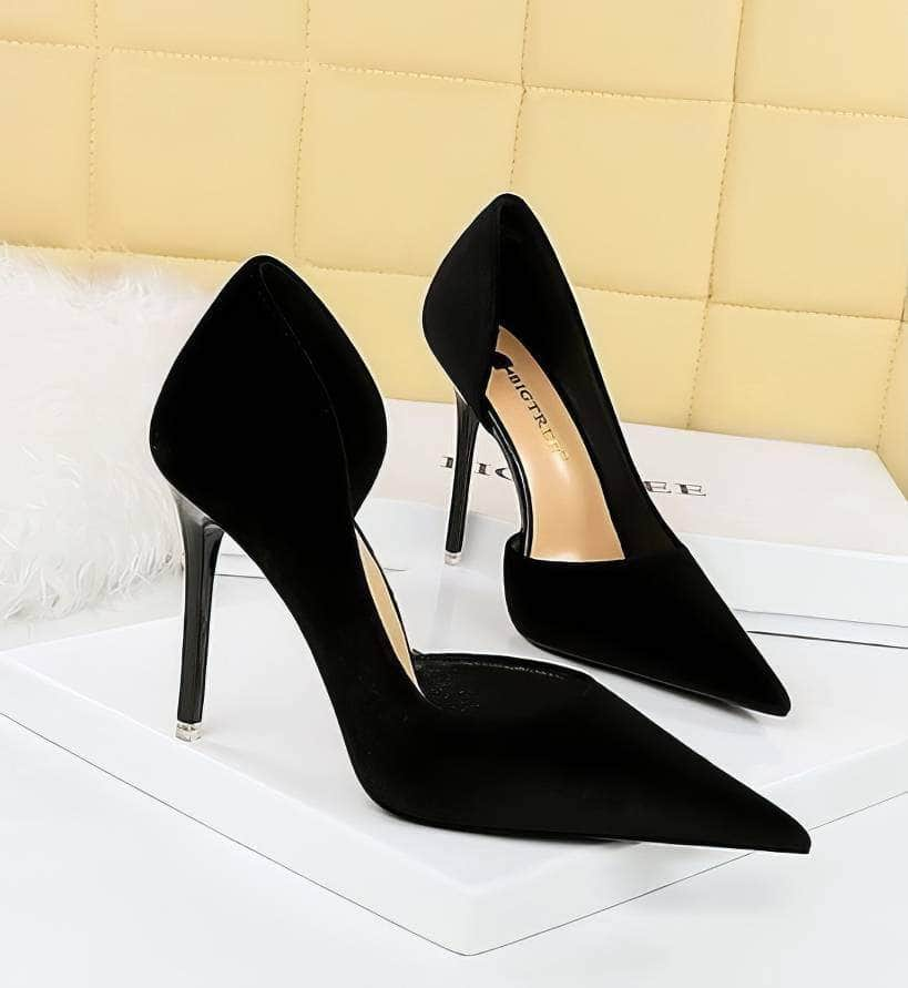 Pointy Toes Asymmetrical Satin Pumps