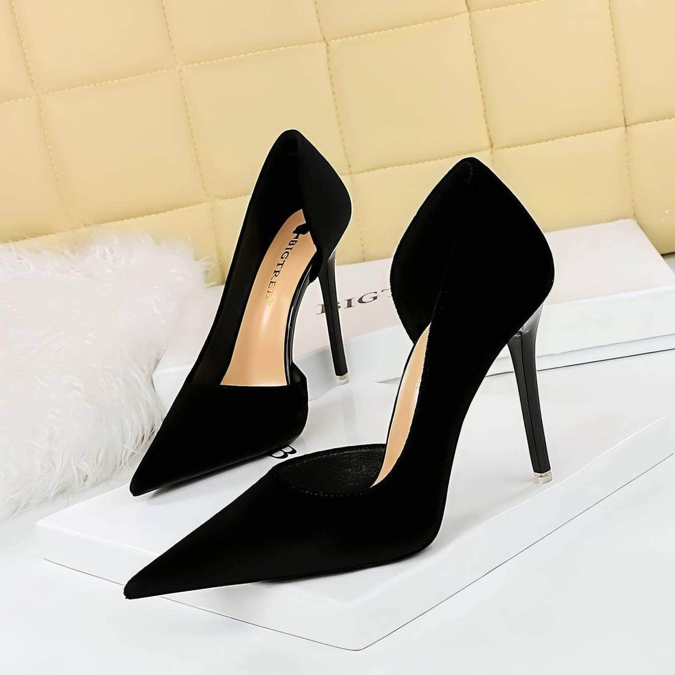 Pointy Toes Asymmetrical Satin Pumps