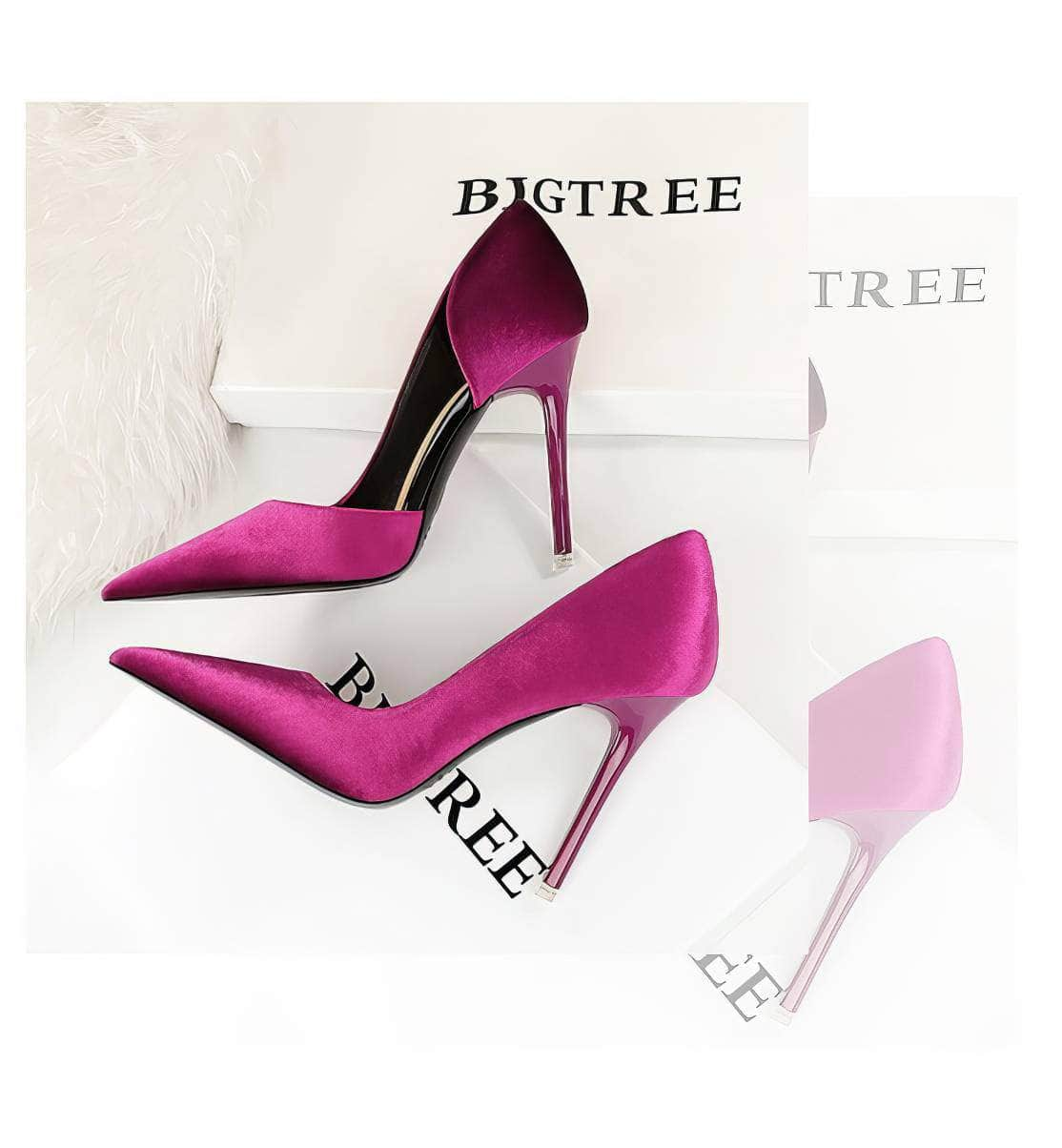 Pointy Toes Asymmetrical Satin Pumps