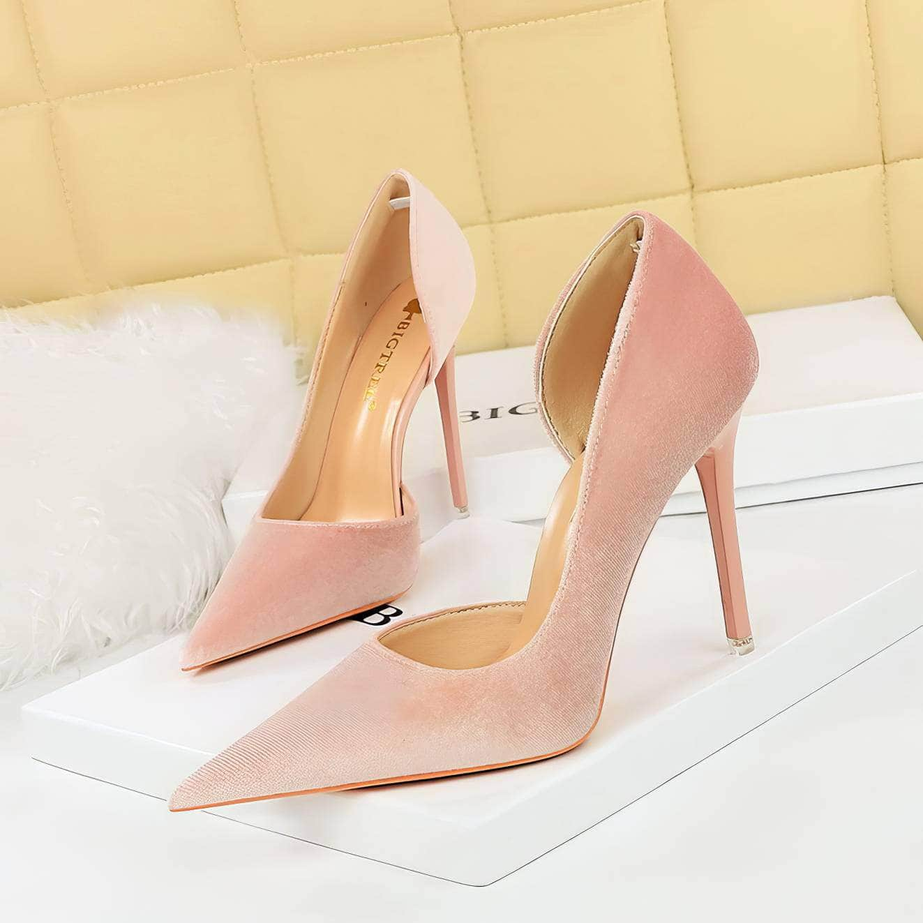 Pointy Toes Asymmetrical Satin Pumps