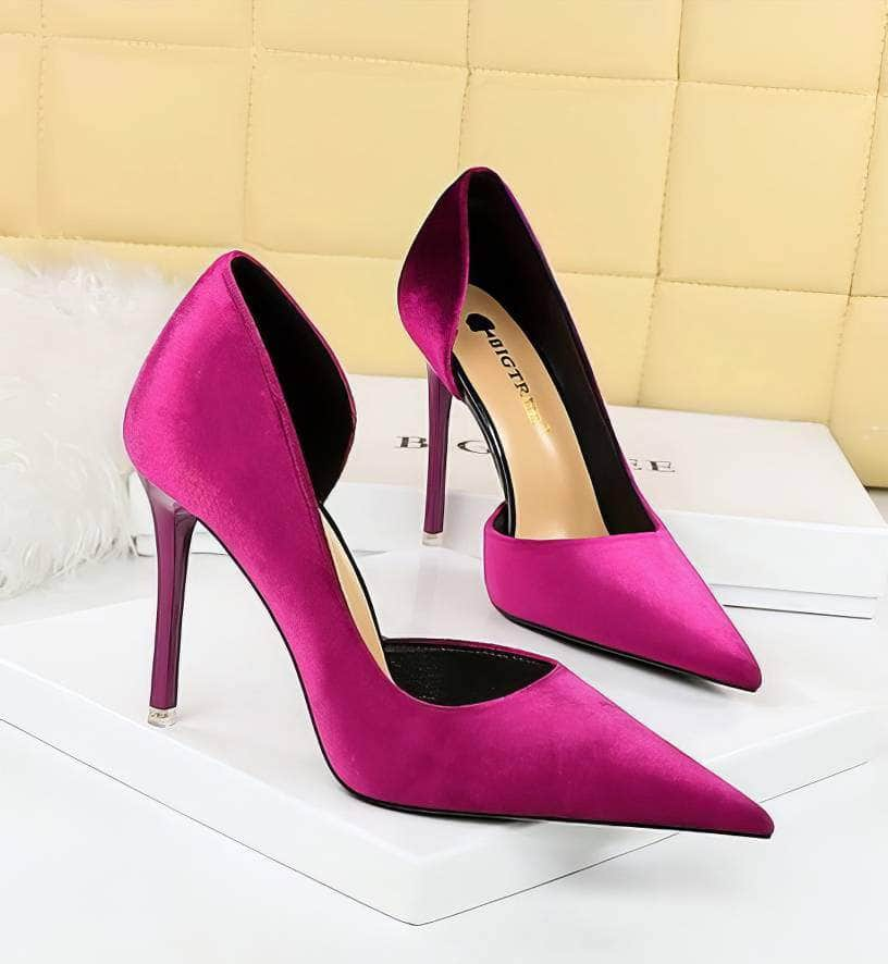 Pointy Toes Asymmetrical Satin Pumps