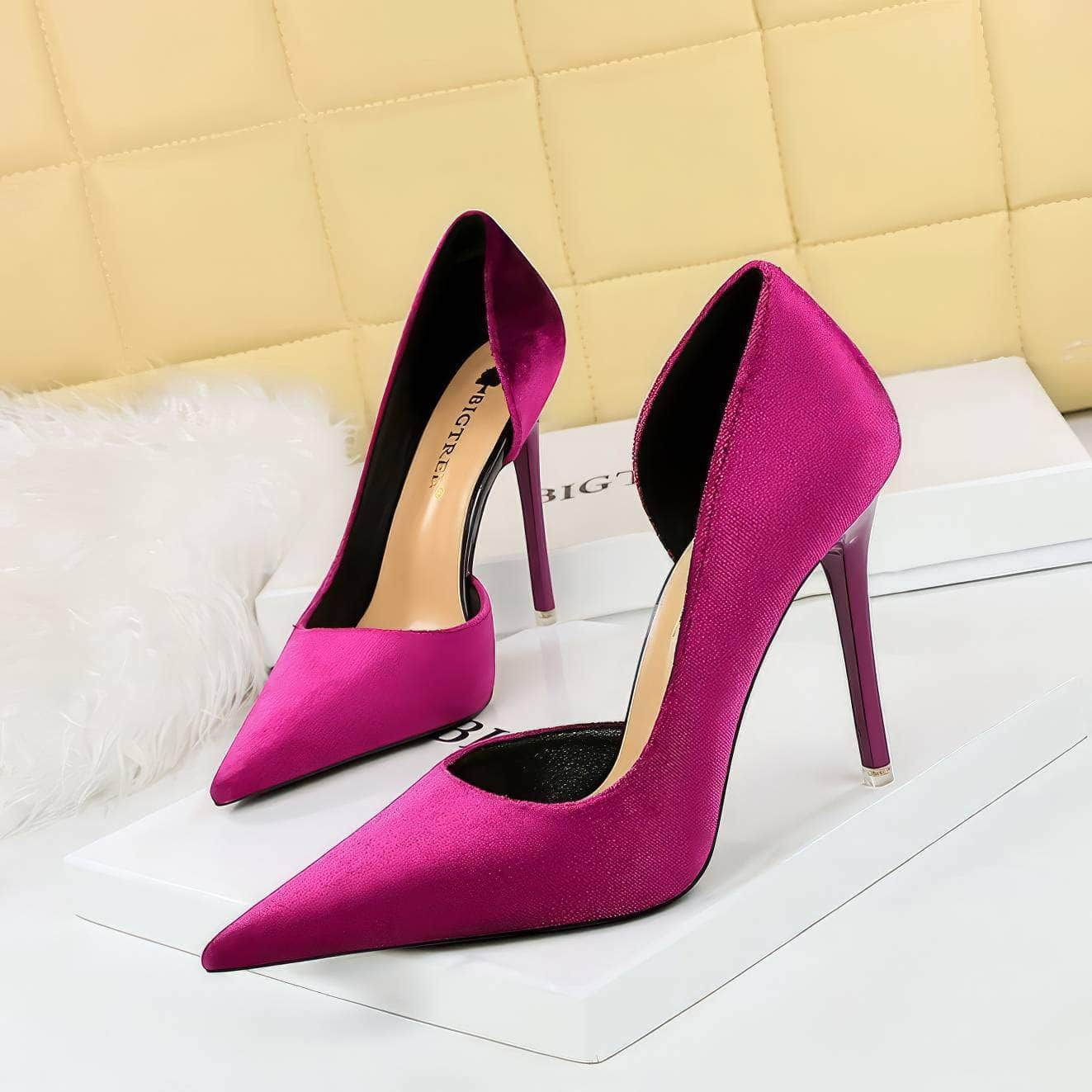 Pointy Toes Asymmetrical Satin Pumps