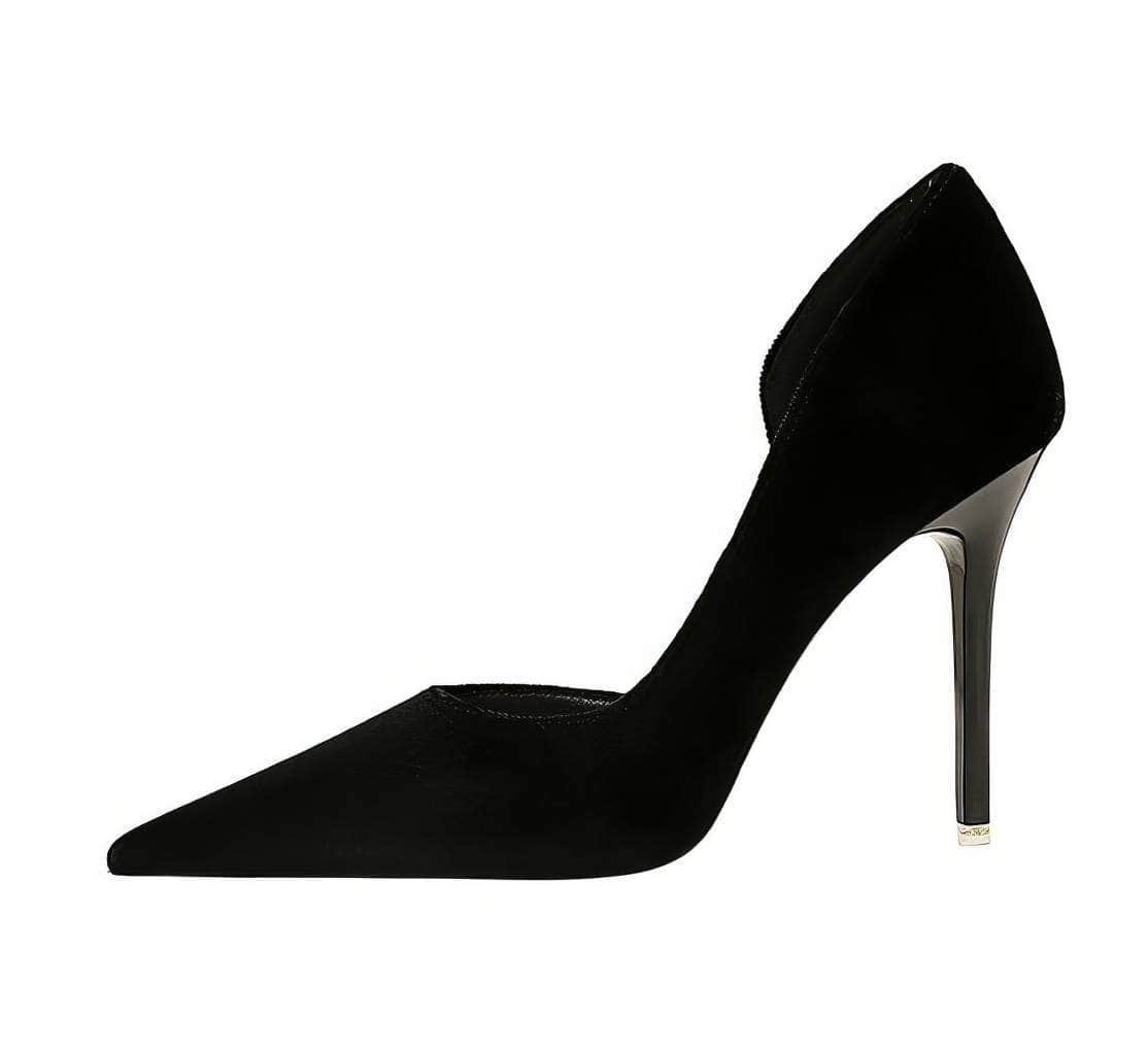 Pointy Toes Asymmetrical Satin Pumps EU 33 / Black / 10.5CM