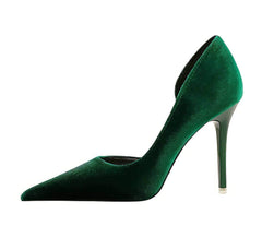 Pointy Toes Asymmetrical Satin Pumps EU 33 / Green / 10.5CM